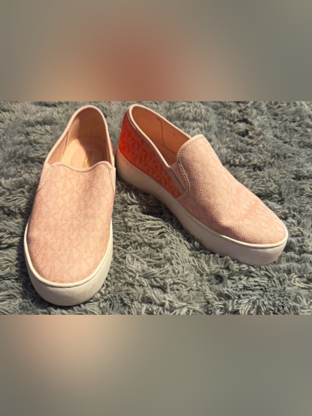 Michael Kors Pink Slip-On Wedge Sneakers with Orange Heel Detail
